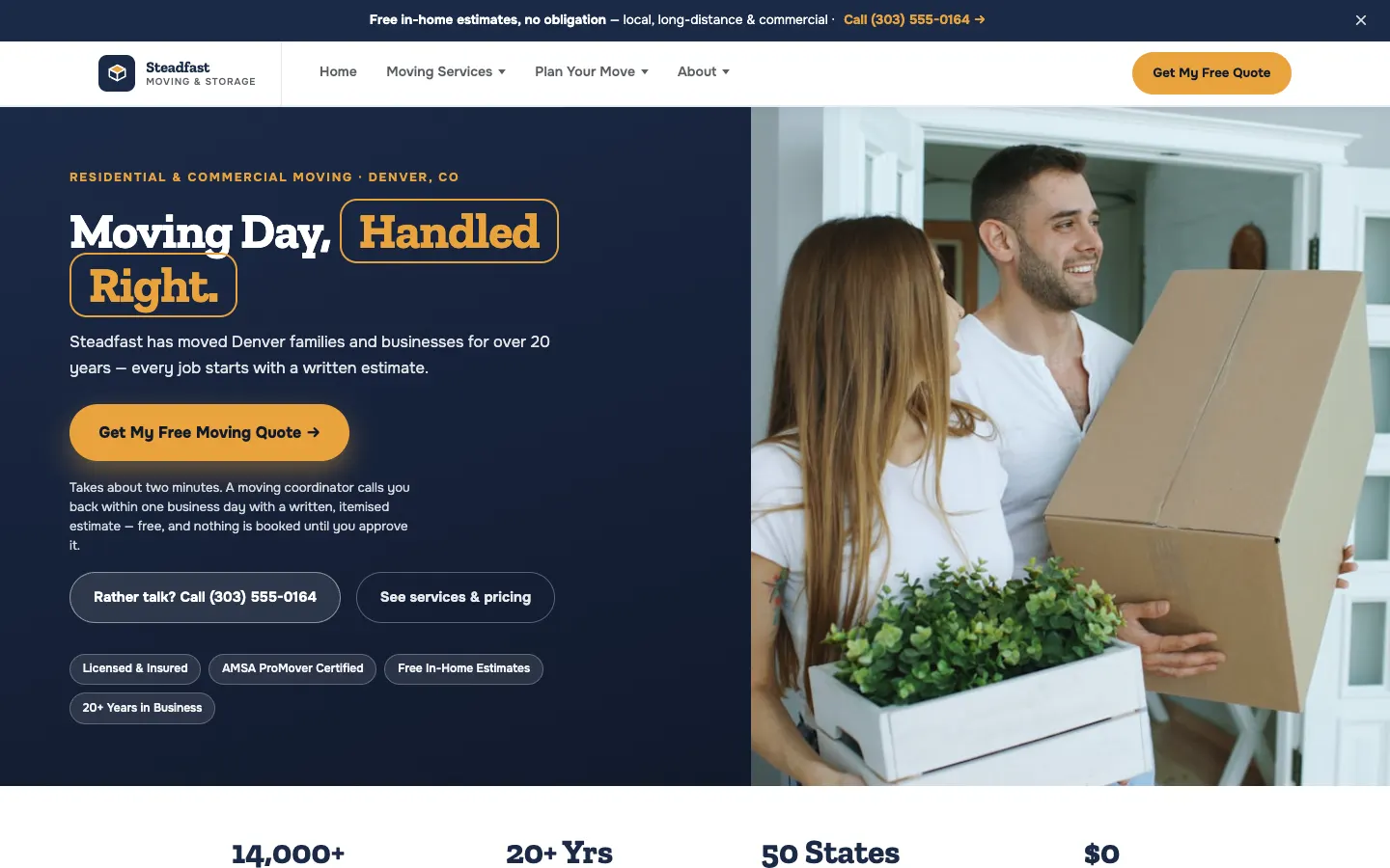 Steadfast Moving & Storage website